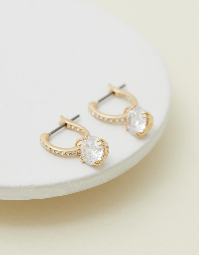 Swarovski - Stilla drop earrings, Round cut, White, 18K gold finish