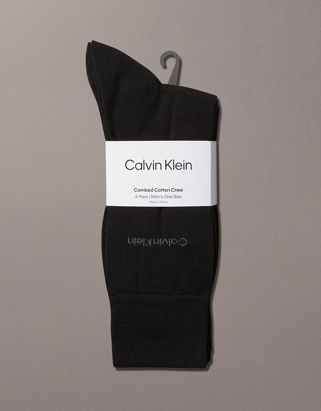 Calvin Klein - 6 Pack Combed Cotton Flat Knit Crew Socks