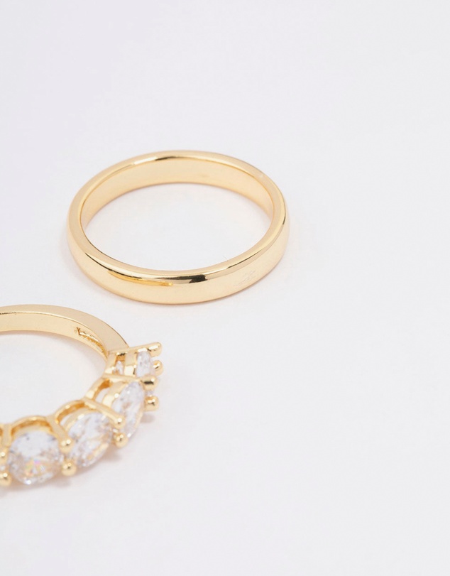 Lovisa - Gold Plated Round Cubic Zirconia Double Band Ring