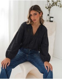 Esther & Co - Chenille Blouse - Black Lace