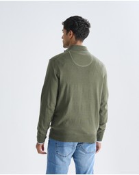 3 Wise Men - 3 Wise Men Harvey Zip Neck Merino Knit - Army Green