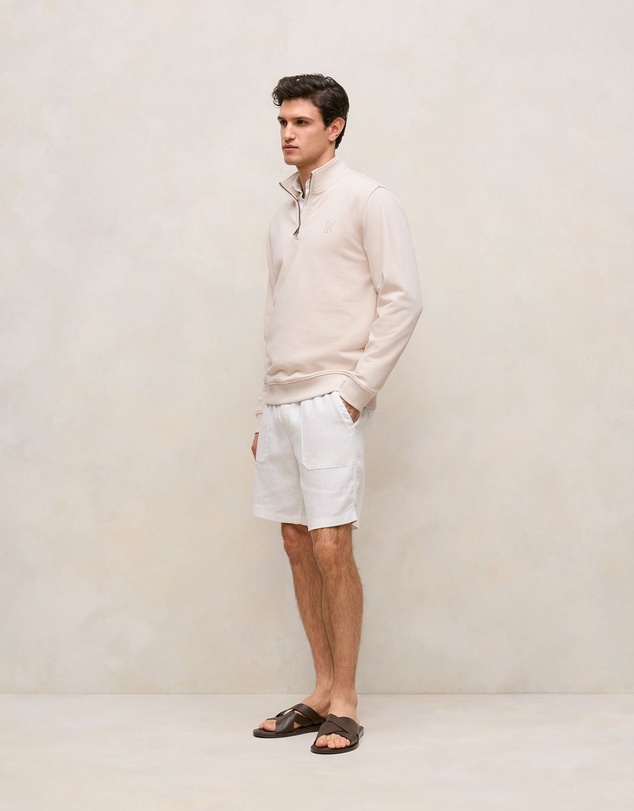 Trenery - Terry 1/4 Zip Monogram Sweat in Stone