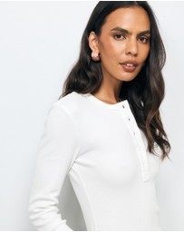 AERE - Della Long Sleeve Rib Henley Top