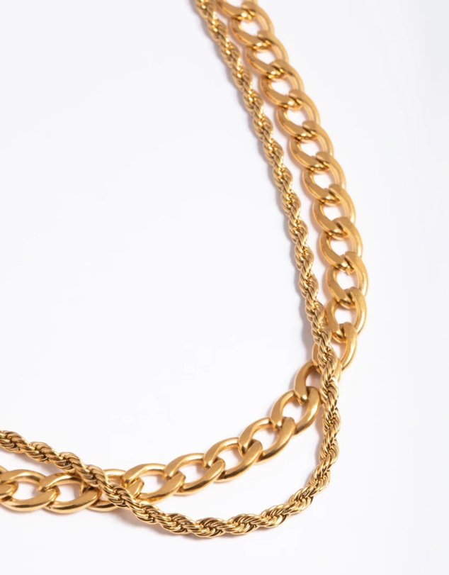 Lovisa - Waterproof Gold Plated Stainless Steel Twist Chain Double Layer Necklace