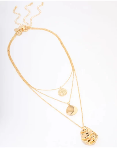 Lovisa - Gold Plated Trio Layered Molten Disc Necklace