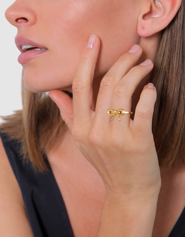 Elli Jewelry - Ring Bow Trend with Diamond in 925 Sterling Silver Gold Plated