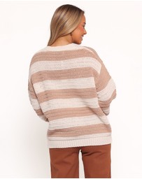Petal & Pup - Kimber Striped Crewneck Knit Sweater - Beige Stripe