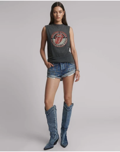 ONE TEASPOON - Bandits Low Waist Embellished Denim Shorts - Blue Thunder