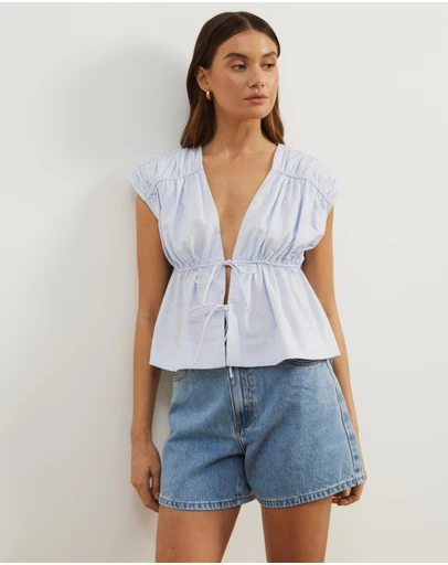 Atmos&Here - Belia Linen Blend Tie Front Top