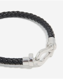 Lovisa - Waterproof Stainless Steel Black PU Leather Braided Chunky Link Bracelet