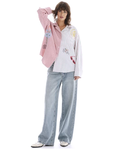 THE TALES - Half n Half Illustrated Soleil Stripe Shirt