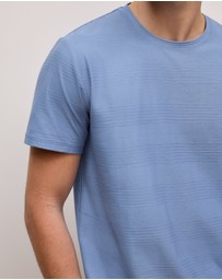 Trenery - Cotton Jacquard Stripe T-shirt in Dusty Blue