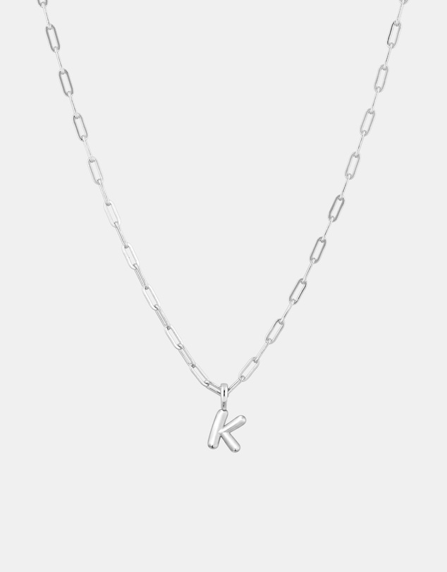 Luna Rae - Sterling Silver - Paperclip Bubble Letter K Necklace