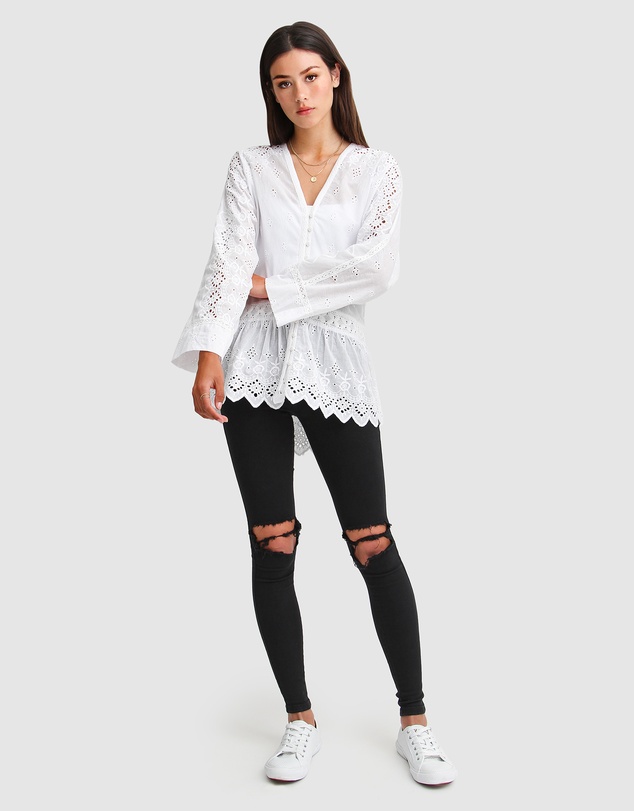 Belle & Bloom - Unbutton Me Eyelet Button Down Shirt