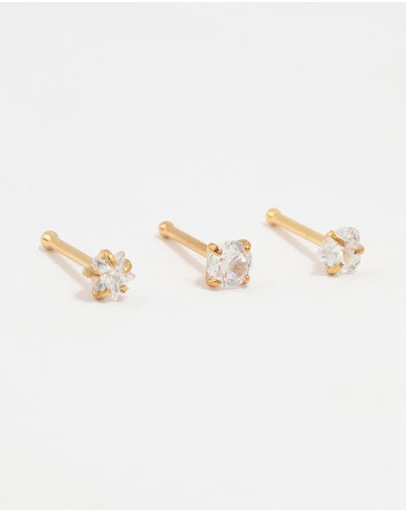 Lovisa - Gold Plated Titanium Graduating Cubic Zirconia Nose Studs 3-Pack
