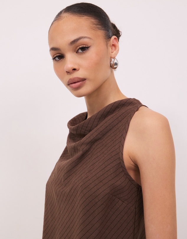 Calli - Andy Pinstripe High Neck Racer Back Sleeveless Top