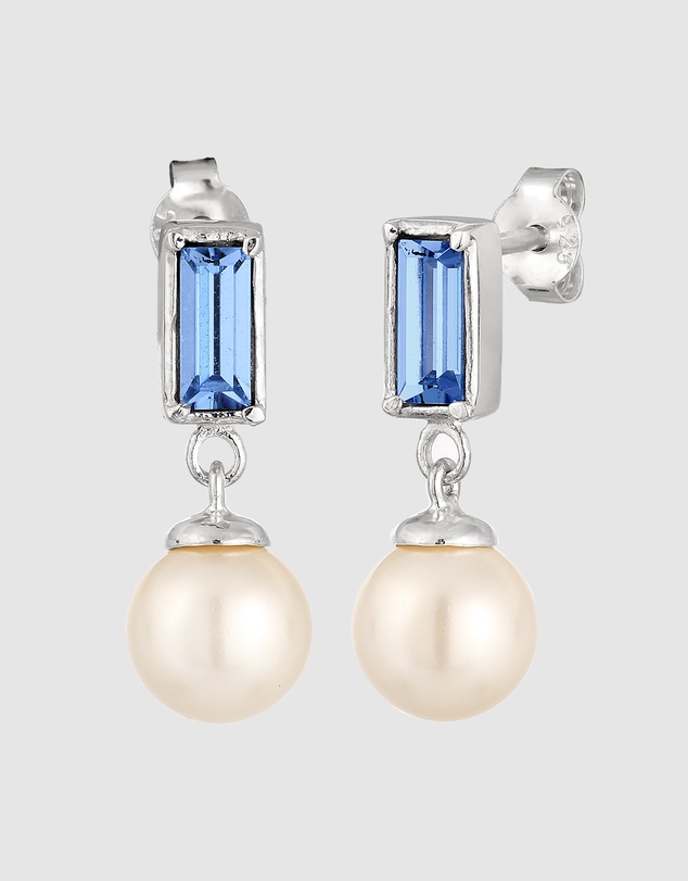 Elli Jewelry - Pearl Rectangle Stud Earrings in 925 Silver