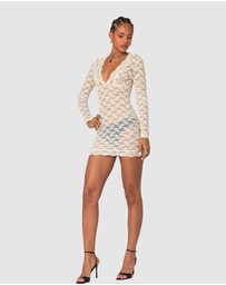 EDIKTED - Beck Plunge Neck Sheer Lace Mini Dress