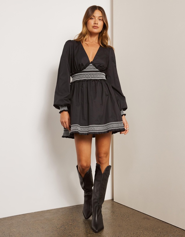 AERE - Organic Cotton Contrast Embroidery Capsule Mini Dress
