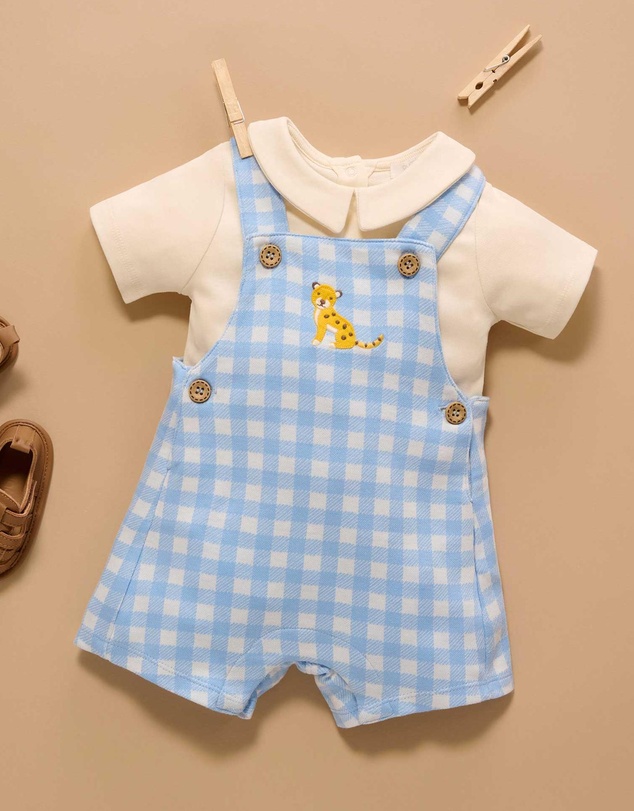 Purebaby - Gingham Overall Set -Kids-Babies