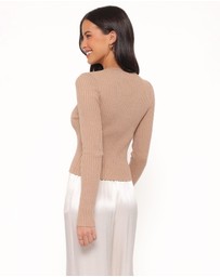 Petal & Pup - Searie Ribbed Cardigan Top - Warm Sand