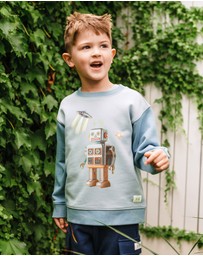 Fleur Harris - 'Out of This World' Robot Sweater in Dusty Teal