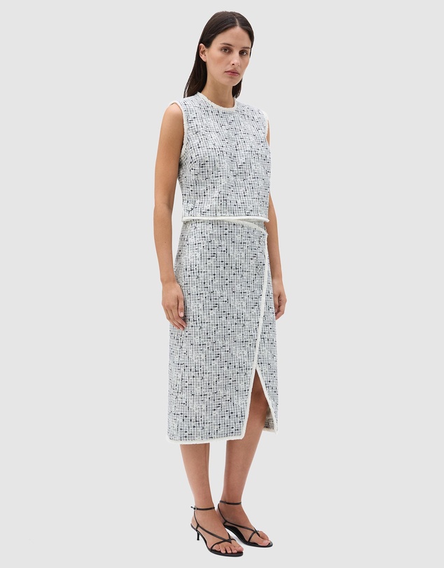 Oroton - Tweed Print Button Wrap Skirt