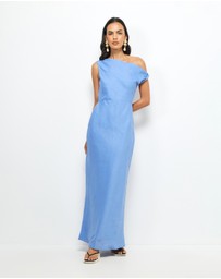 AERE - Fia Linen Draped Off Shoulder Maxi Dress