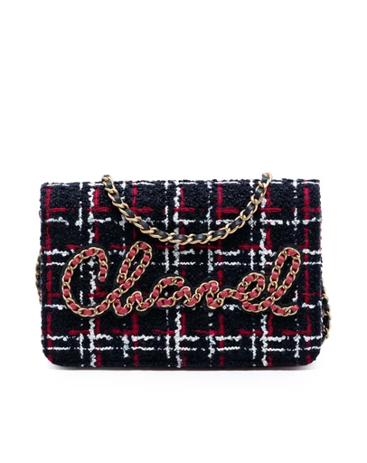 Pre-Loved by Azura Reborn - Pre-Loved Tweed Written in Chain Logo Wallet on Chain