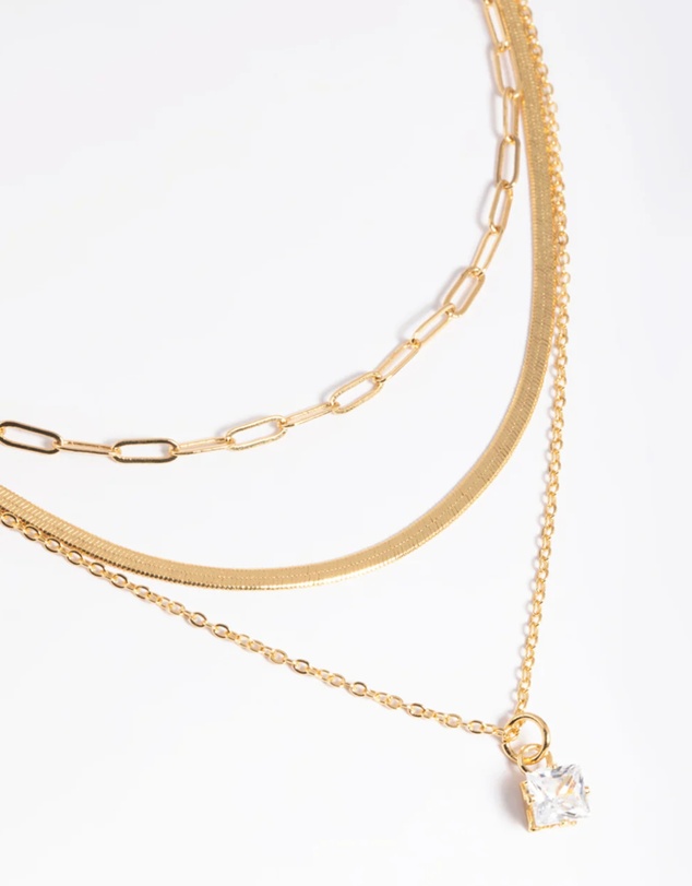 Lovisa - Gold Plated Cubic Zirconia Chain Necklace
