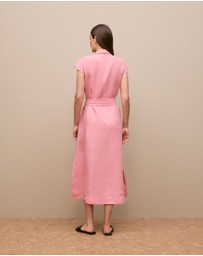 Trenery - Linen Cap Sleeve Shirt Dress in Pink Peony
