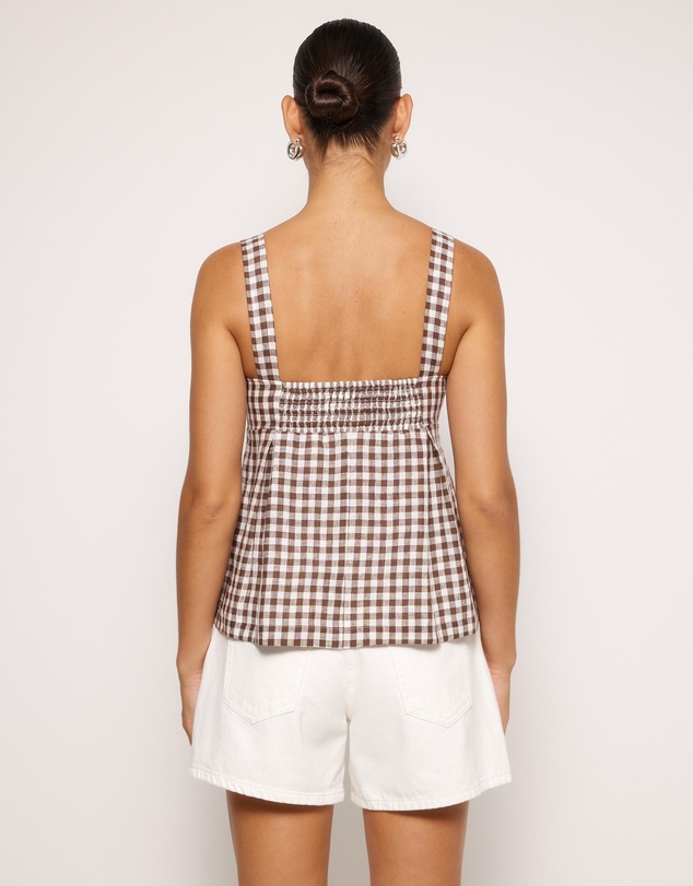 AERE - Gingham Linen Pleated Top