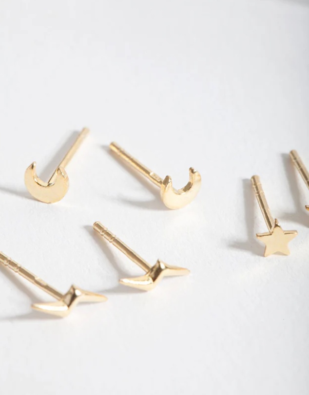 Lovisa - Gold Plated Sterling Silver Celestial Stud Earrings Trio