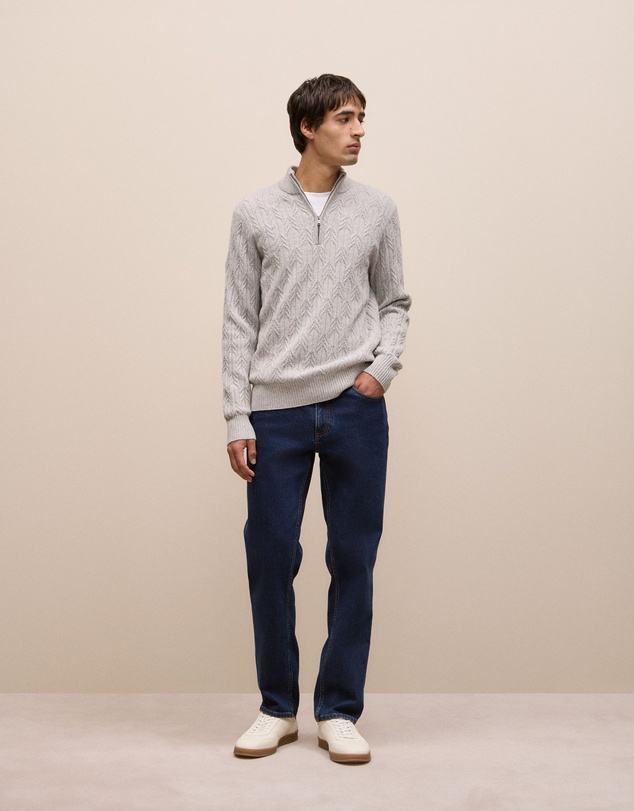Trenery - Merino Nep Cable Half Zip in Grey Melange