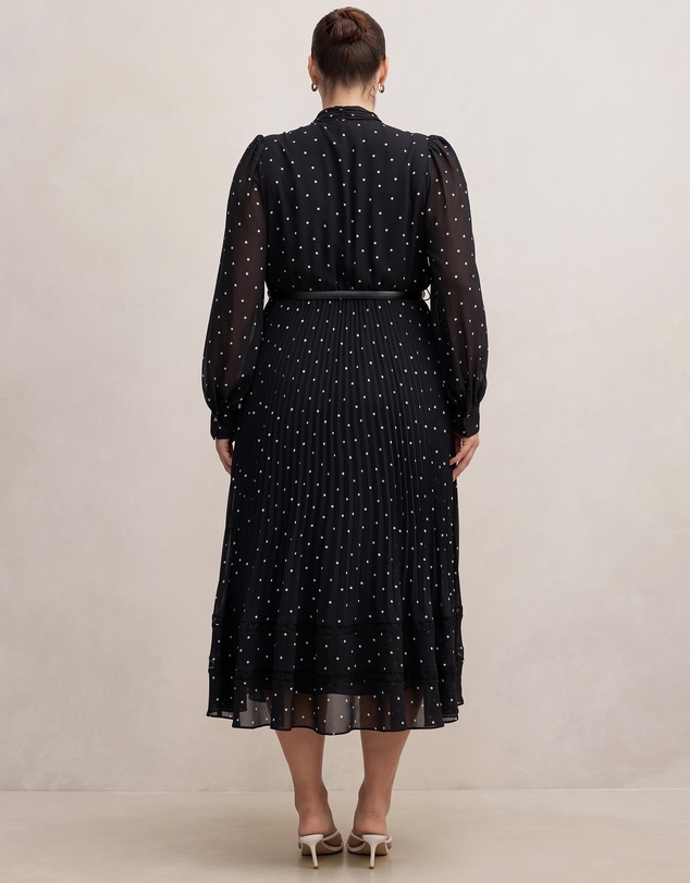 Forever New Curve - Clara Curve Pleated Lace Trim Midi Dress