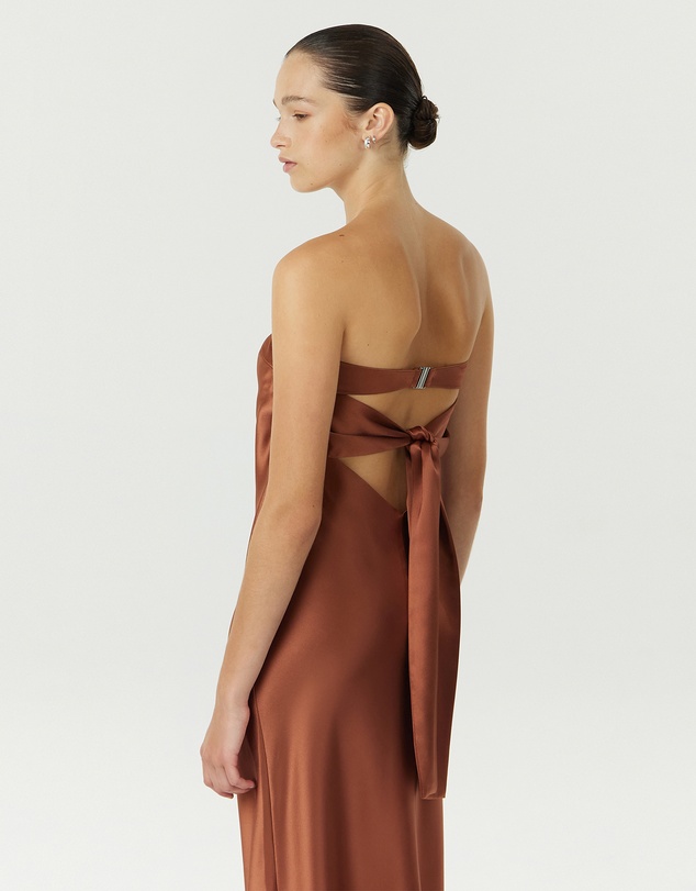 Third Form - Satin Tie Back Strapless Maxi Dress