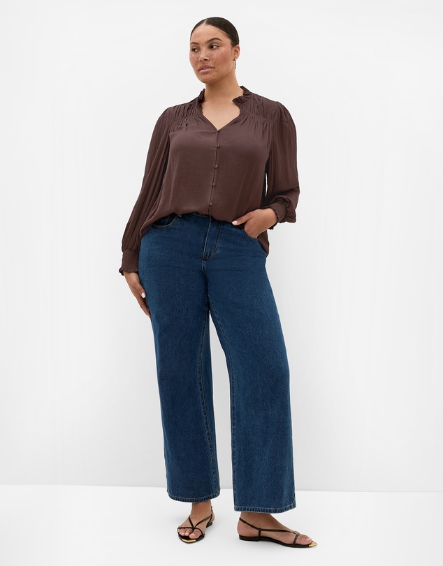 City Chic - Plus size Bringing Drama Long Sleeve Shirt - espresso