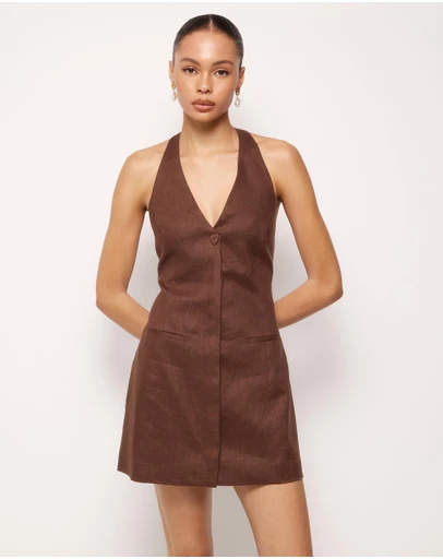 AERE - Tailored Linen Mini Halter Dress