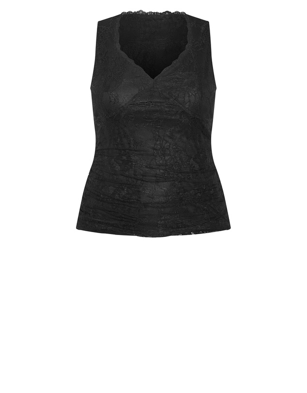 City Chic - Plus size Haze Sleeveless Lace Top - black