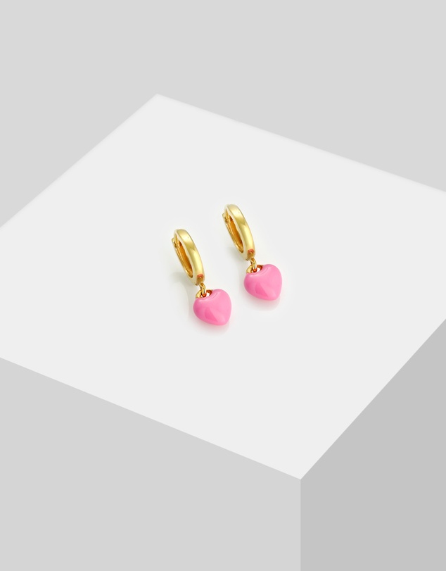 Elli Jewelry - Heart Pink Kids Stud Earrings in Gold-Plated 925 Silver
