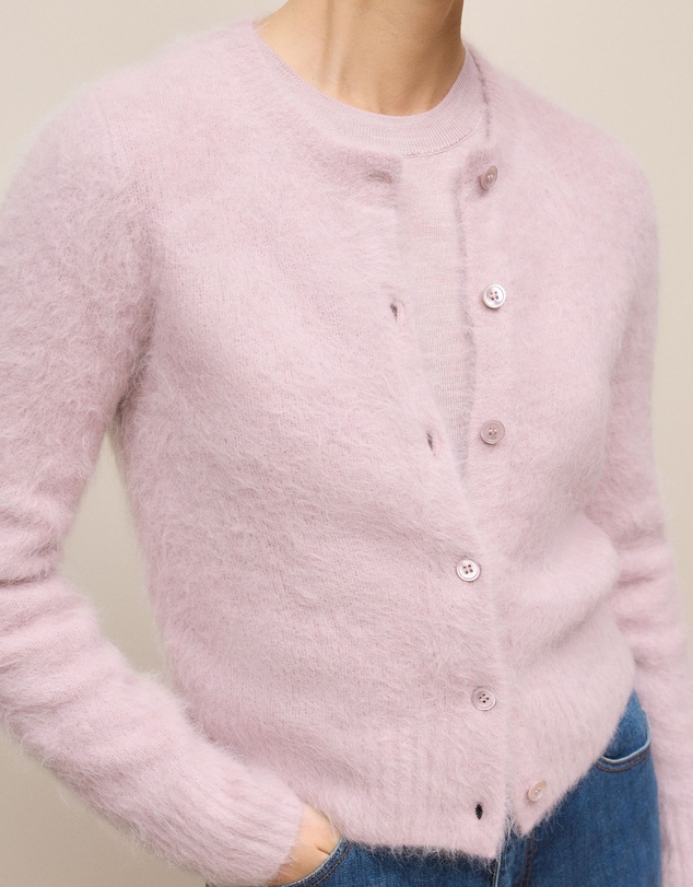 Trenery - Brushed Alpaca Button Through Cardigan in Pink Rose