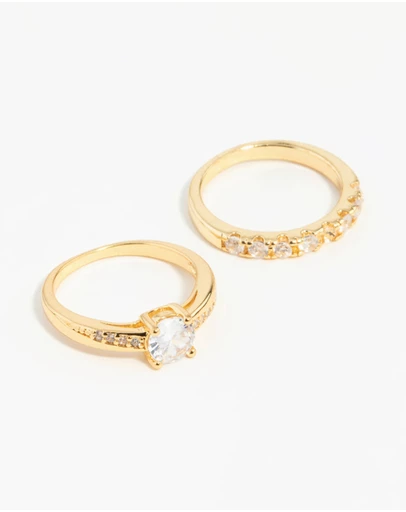 Lovisa - Gold Plated Cubic Zirconia Engaement Ring Set