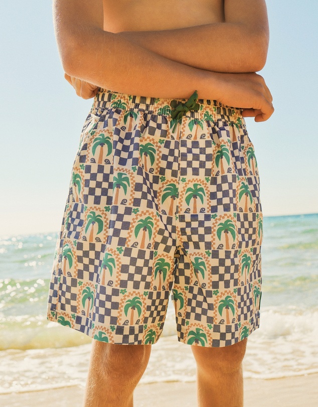 Skwosh - Palm Check Party Boys Everyday Shorts in White