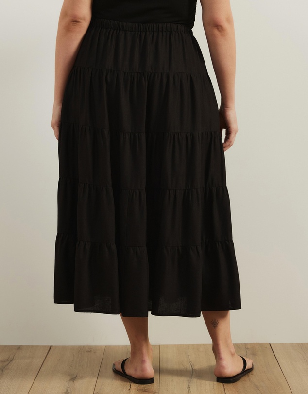 Atmos&Here Curvy - Elenora Linen Blend Tier Maxi Skirt