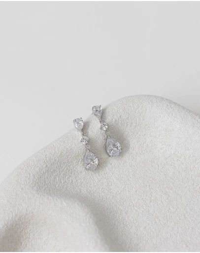 The White Collection - Rayna - Modern Silver Bridal Earrings