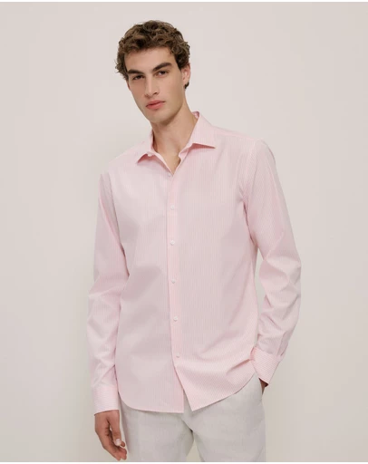 Trenery - Cotton Poplin Stripe Tailored Fit Shirt in Blossom Pink