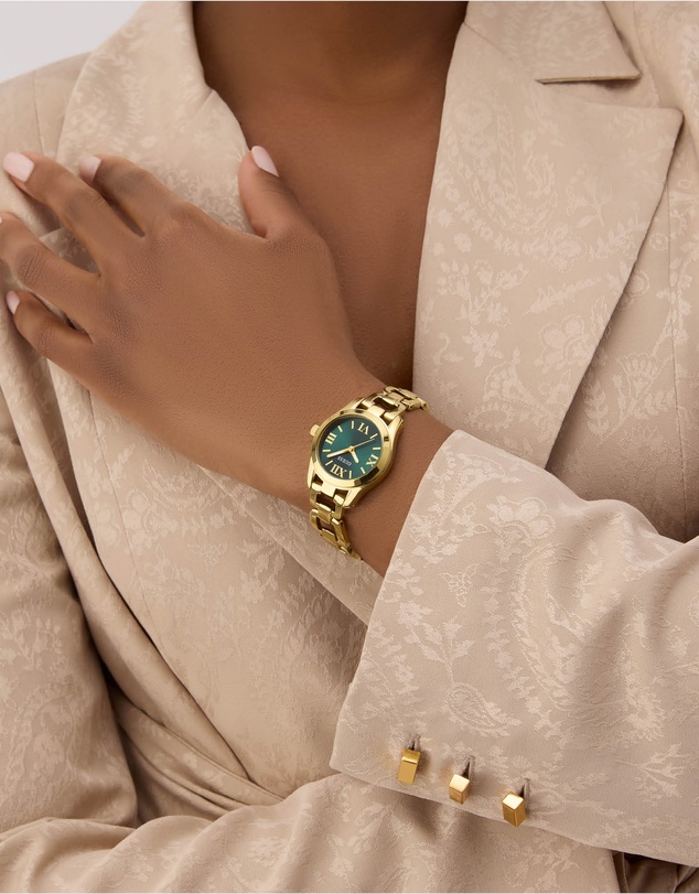 GUESS - Guess Gents and Ladies Set - Phoenix Gold Tone & Green & Veda Ladies Gold Tone Analogue