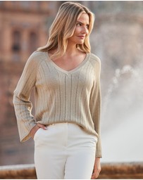 Sosandar - Sparkle Metallic Pointelle Stitch Fluted Sleeve Jumper