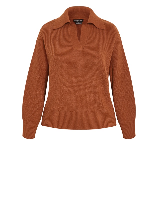 City Chic - Plus size Star Alley Collared Jumper - copper
