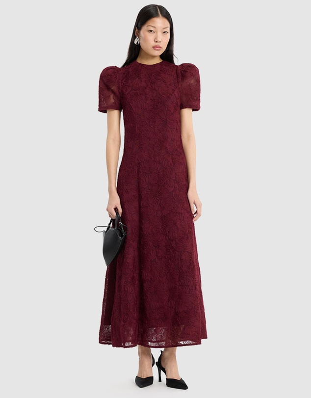 ROTATE - Flower Mesh Flared Dress